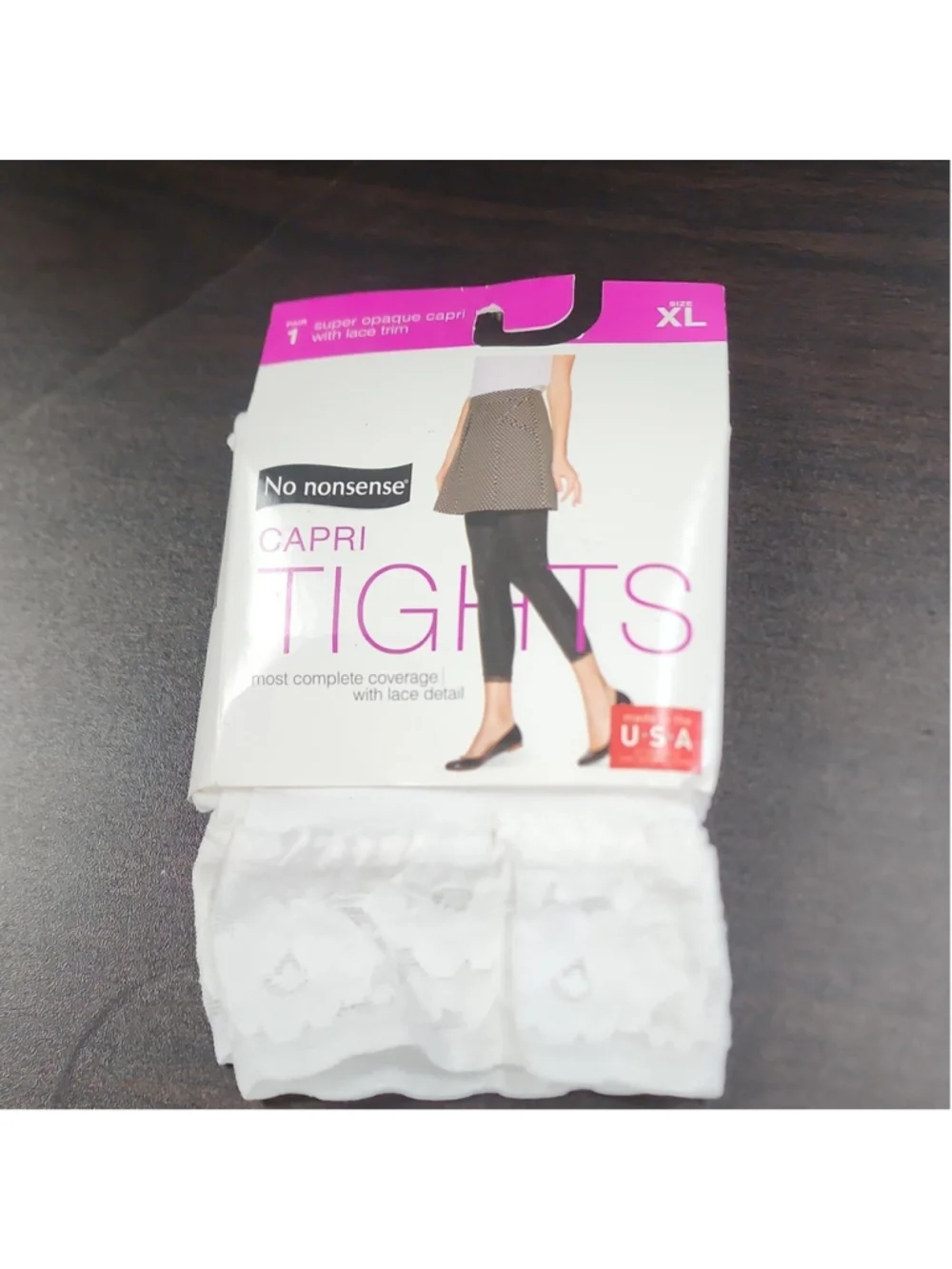 No nonsense Women’s Capri Tights XL White Opaque Lace Pattern 1 Pair
